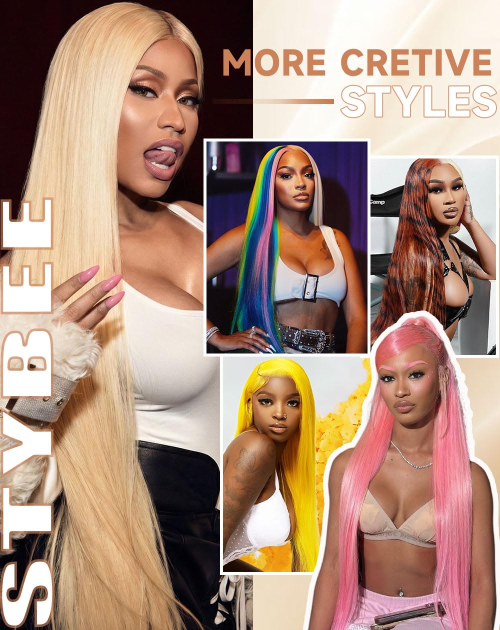 Stybee 30" 13x6 lace front wig, straight blonde, 200% density, HD lace, human hair, pre-plucked natural hairline.