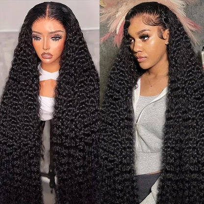 KRKRYQ 40" deep wave 13x6 lace front wig, 250% density, glueless, human hair.
