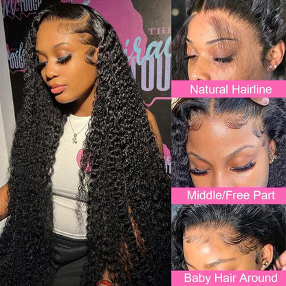 KRKRYQ 40" deep wave 13x6 lace front wig, 250% density, glueless, human hair.