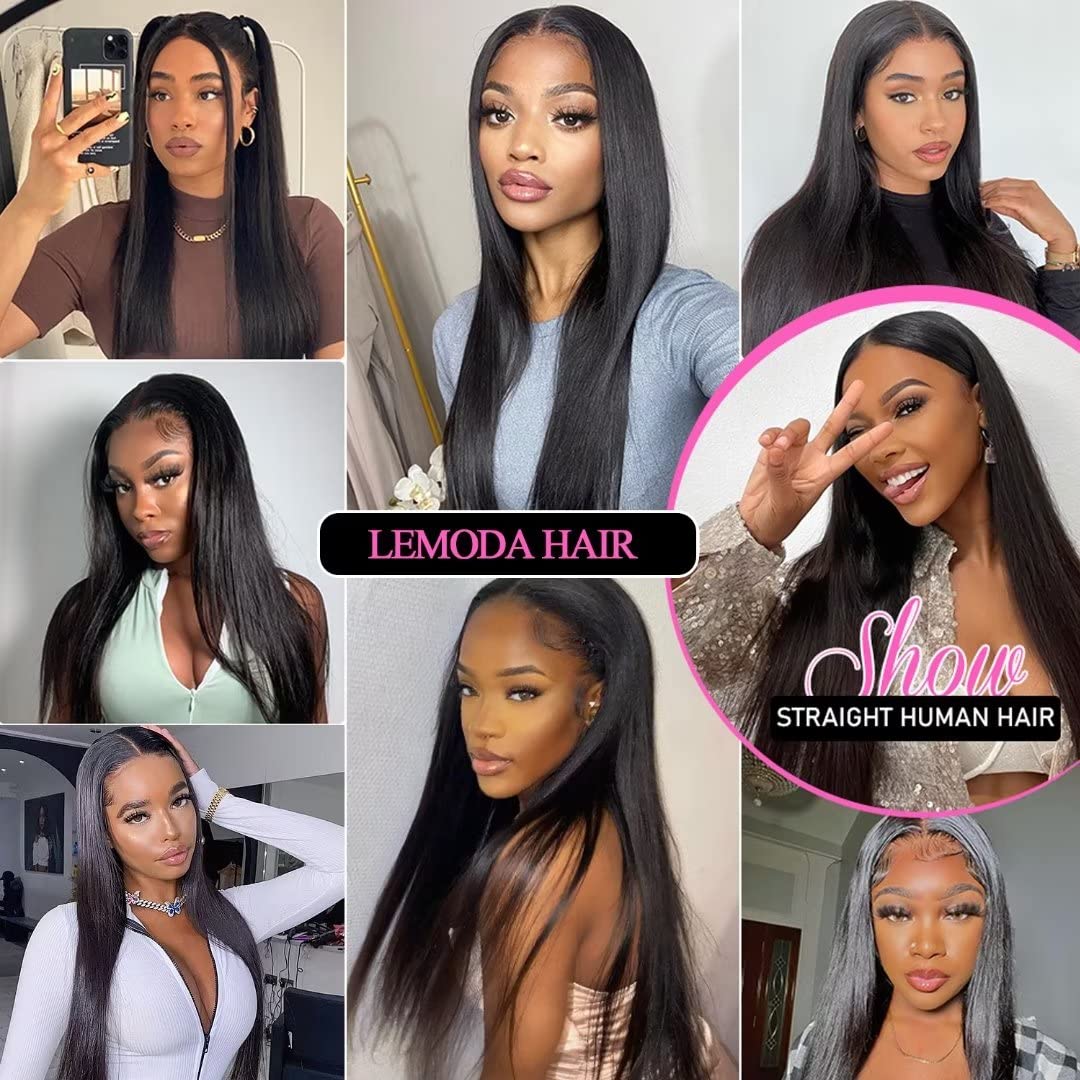 Lemoda 26" 13x6 straight Brazilian virgin hair wig, 200% density, HD transparent lace.