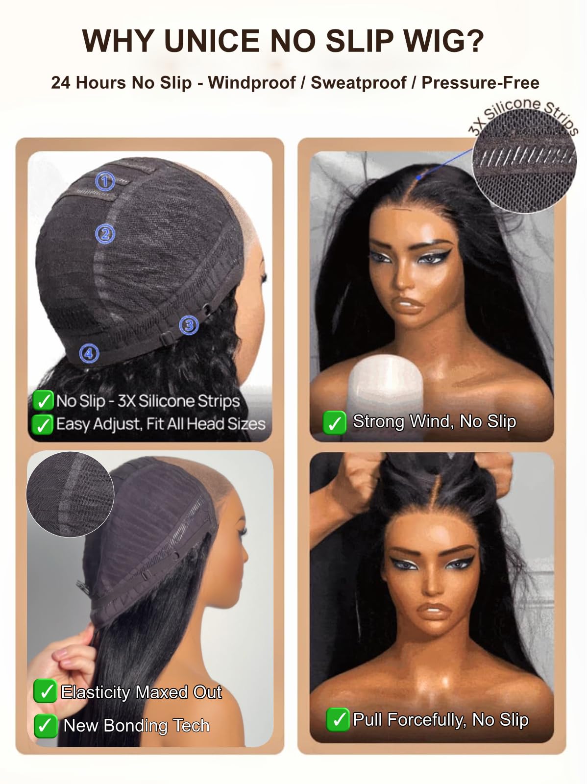 UNICE 24" water wave 13x4 lace front wig, caramel highlights, glueless drawstring, pre-plucked.
