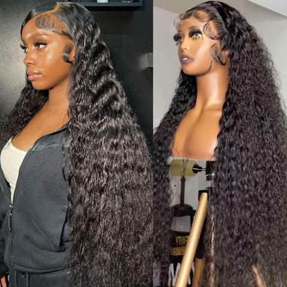 Lemoda 28" 13x6 water wave wig, 210% density, deep wave style, virgin human hair, wet/wavy.