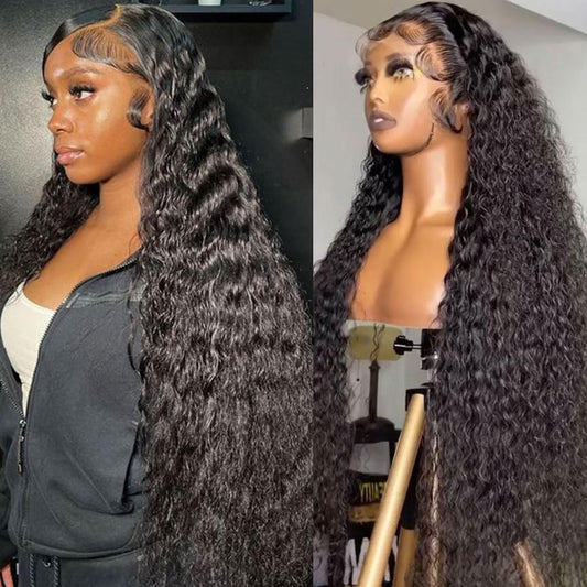 Lemoda 28" 13x6 water wave wig, 210% density, deep wave style, virgin human hair, wet/wavy.