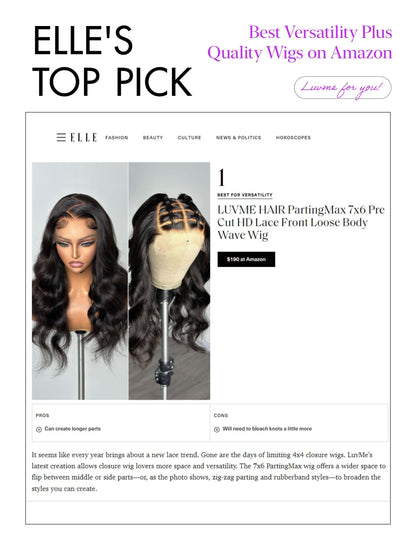 LUVME HAIR 24" glueless 7x6 HD lace wig, 200% density, loose body wave, pre-cut lace.