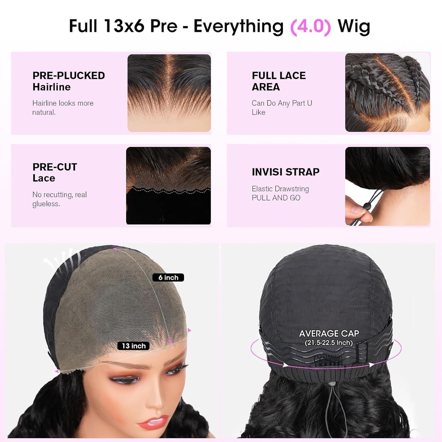Tunfine 40" straight 13x6 HD lace wig, 200% density, drawstring glueless, pre-plucked.