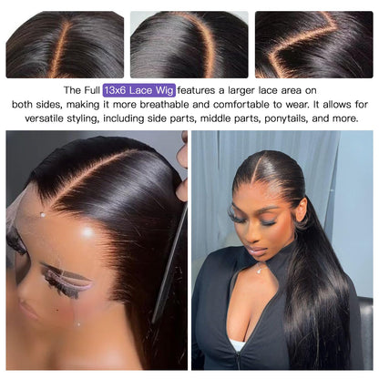 Lemoda 26" 13x6 straight HD lace wig, 200% density, ultra-thin lace, pre-plucked human hair.