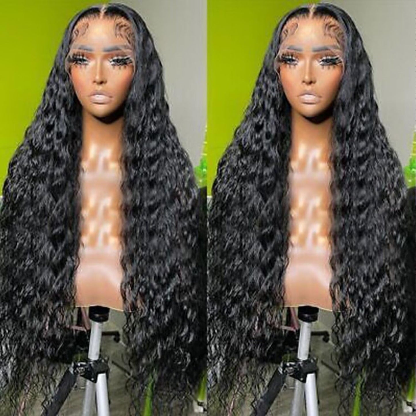 Lemoda 28" 13x6 water wave wig, 210% density, deep wave style, virgin human hair, wet/wavy.