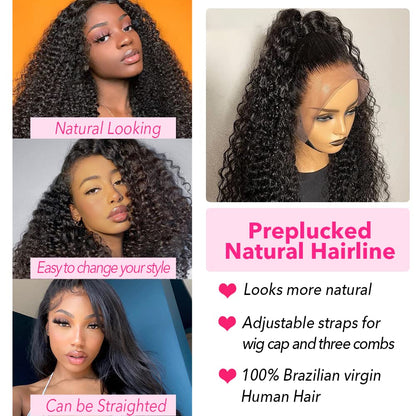 Ghotool 30" deep curly 13x6 HD lace wig, 250% density, pre-plucked, transparent lace.
