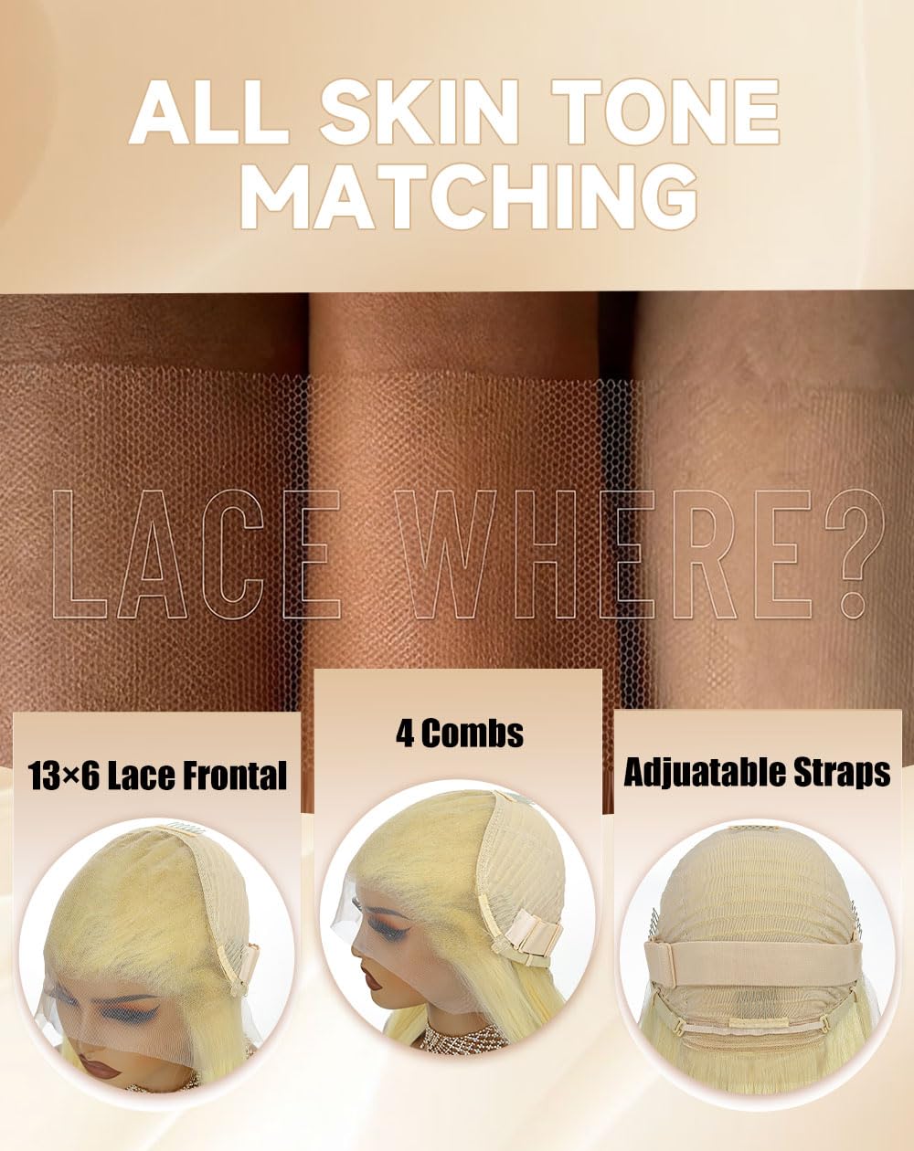 Stybee 30" 13x6 lace front wig, straight blonde, 200% density, HD lace, human hair, pre-plucked natural hairline.