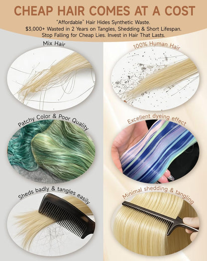 Stybee 30" 13x6 lace front wig, straight blonde, 200% density, HD lace, human hair, pre-plucked natural hairline.