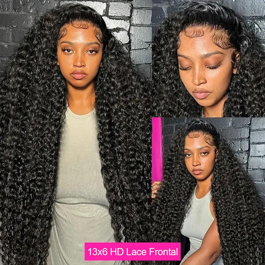 KRKRYQ 40" deep wave 13x6 lace front wig, 250% density, glueless, human hair.