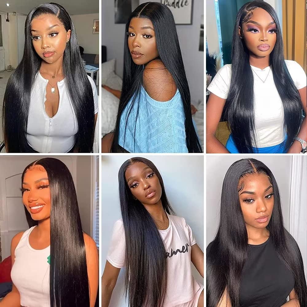 Lemoda 26" 13x6 straight Brazilian virgin hair wig, 200% density, HD transparent lace.
