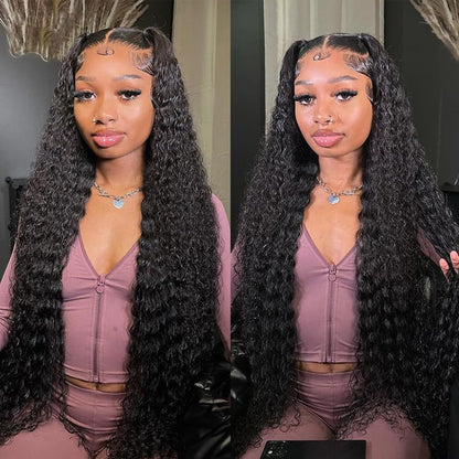 KRKRYQ 40" deep wave 13x6 lace front wig, 250% density, glueless, human hair.