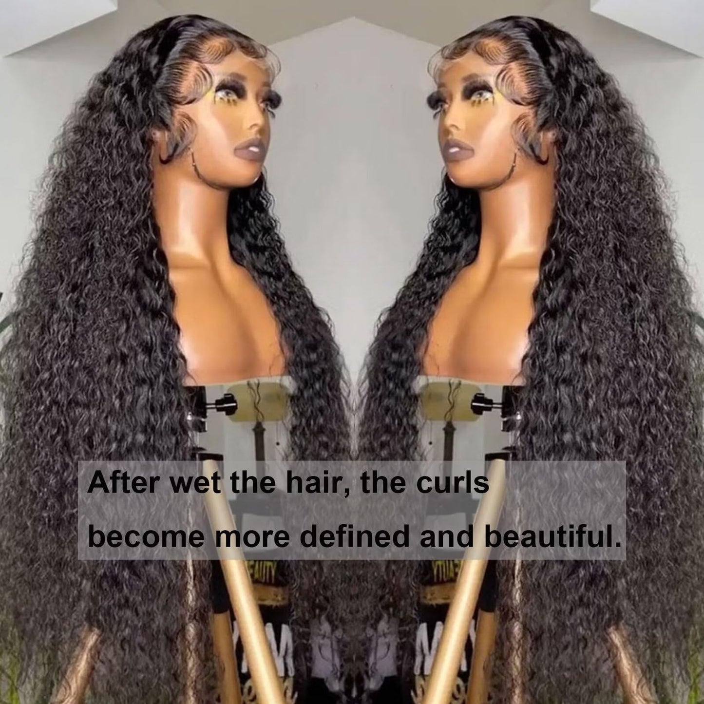 Lemoda 28" 13x6 water wave wig, 210% density, deep wave style, virgin human hair, wet/wavy.