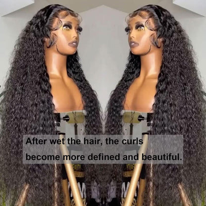 Lemoda 28" 13x6 water wave wig, 210% density, deep wave style, virgin human hair, wet/wavy.