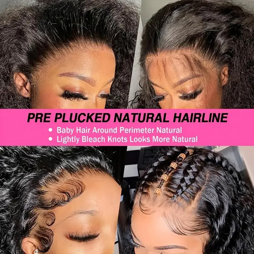 KRKRYQ 40" deep wave 13x6 lace front wig, 250% density, glueless, human hair.