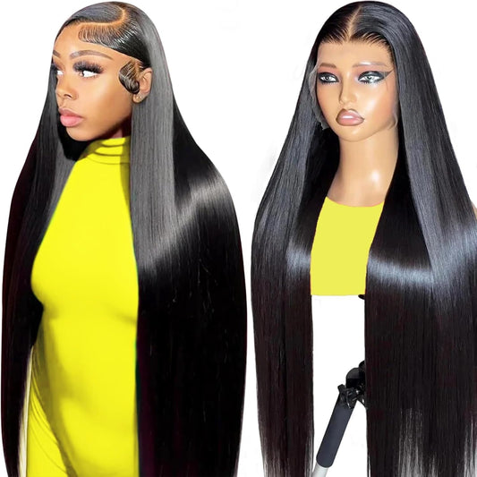 Tunfine 40" straight 13x6 HD lace wig, 200% density, drawstring glueless, pre-plucked.