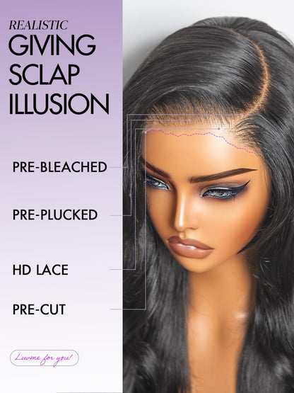 LUVME HAIR 24" glueless 7x6 HD lace wig, 200% density, loose body wave, pre-cut lace.