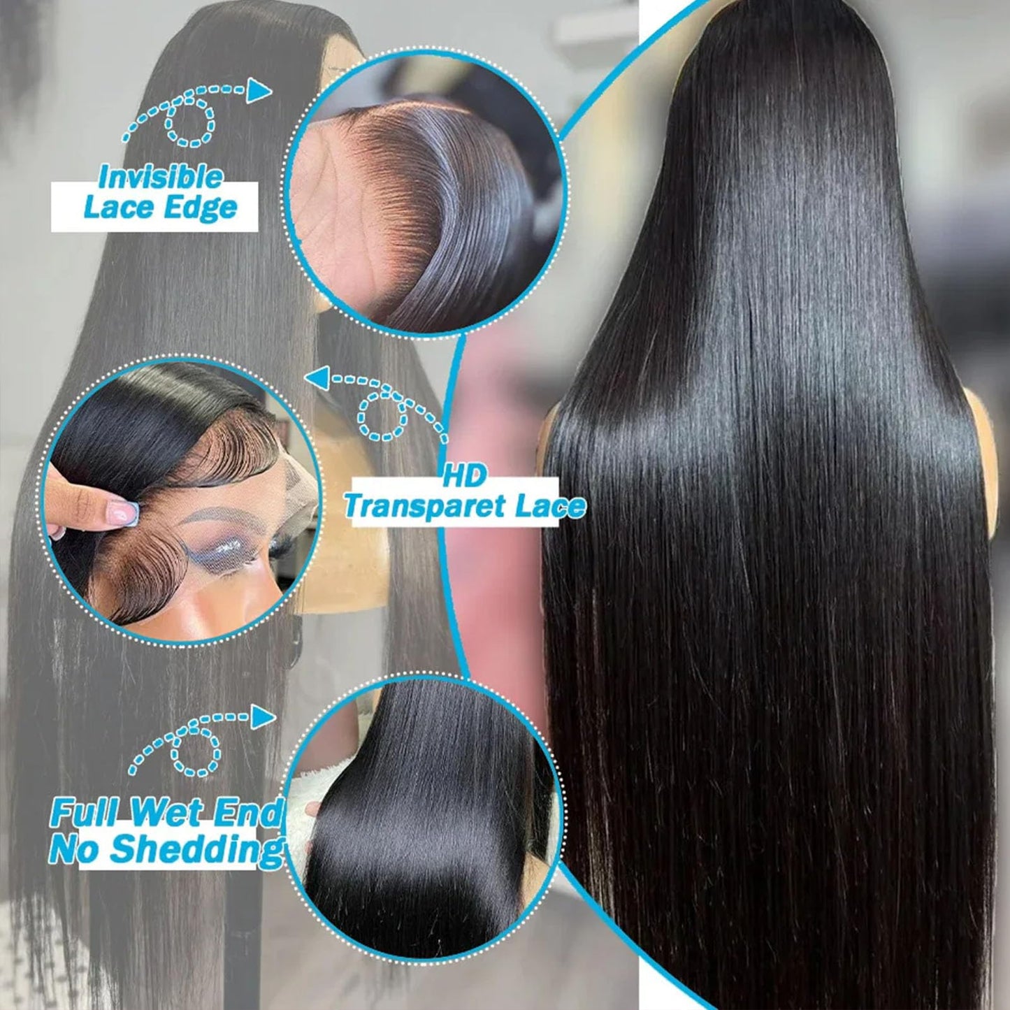 Yuccy 40" 13x4 straight lace front wig, 200% density, HD lace, glueless human hair wig.