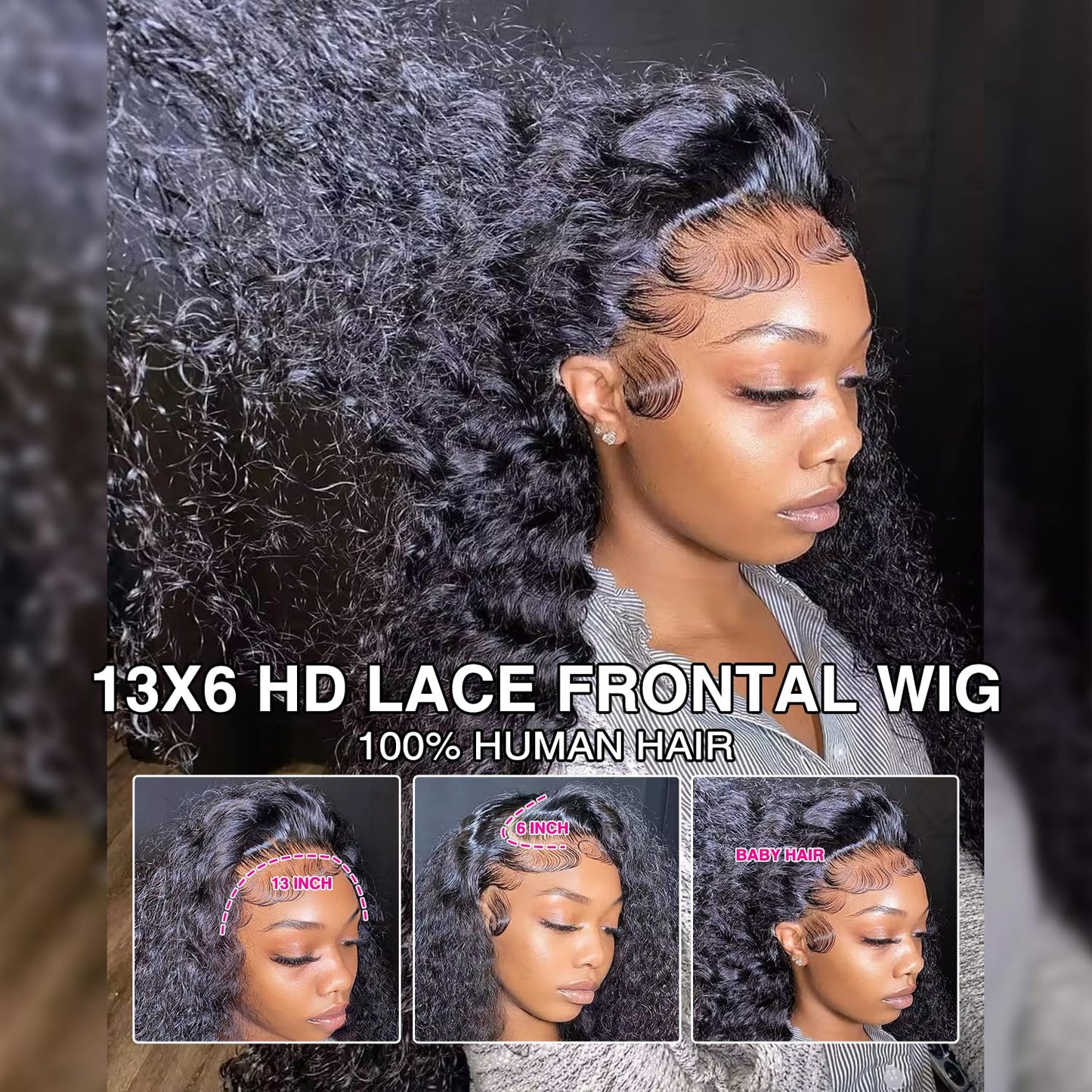 CHEETAHBEAUTY 30" deep wave 13x6 HD lace wig, 250% density, pre-plucked, baby hair, Brazilian 10A.