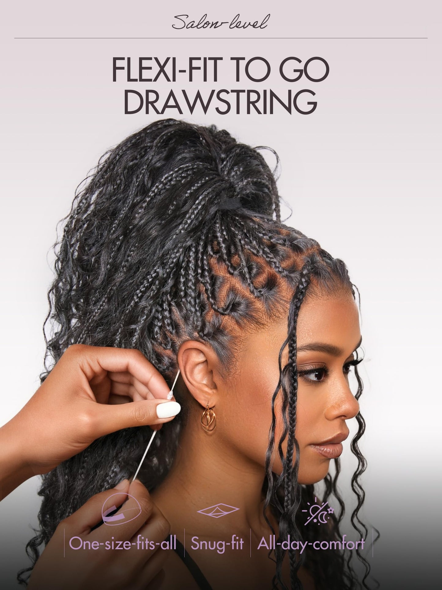 LUVME HAIR 26" boho braided lace wig, 200% density, salon-level blend, drawstring cap, pre-cut lace.