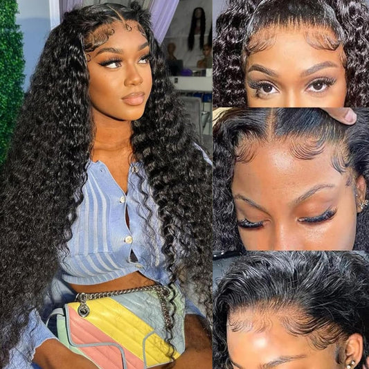 Tsiyu 30" 13x6 lace front wig, deep wave, 180% density, HD transparent lace, glueless, baby hair.