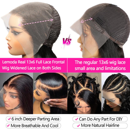 Lemoda 26" 13x6 straight Brazilian virgin hair wig, 200% density, HD transparent lace.