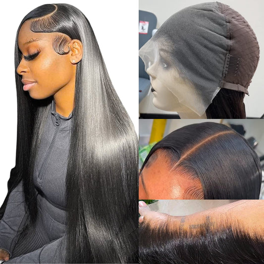 Lemoda 26" 13x6 straight Brazilian virgin hair wig, 200% density, HD transparent lace.