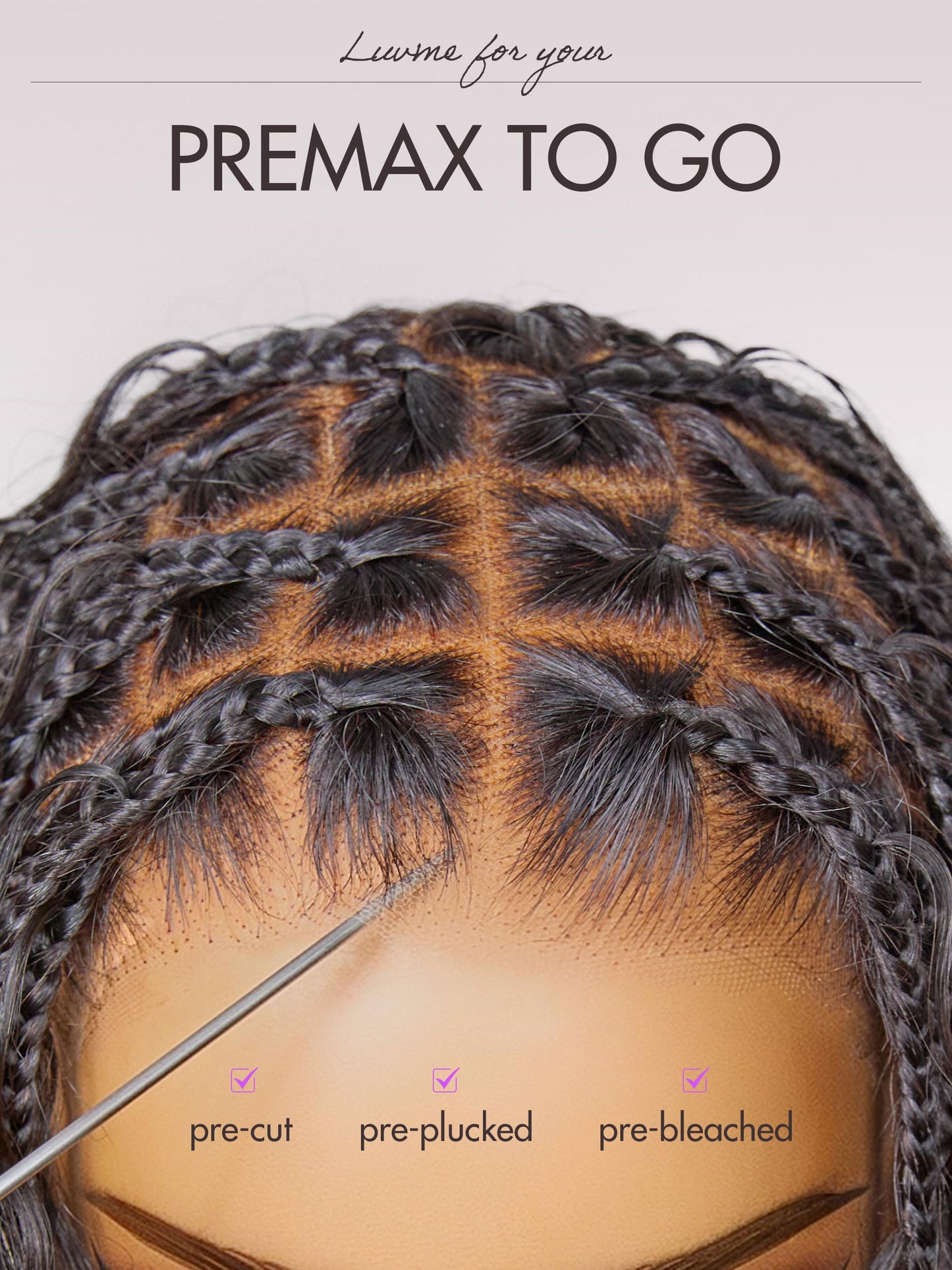 LUVME HAIR 26" boho braided lace wig, 200% density, salon-level blend, drawstring cap, pre-cut lace.