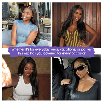 Lemoda 26" 13x6 straight HD lace wig, 200% density, ultra-thin lace, pre-plucked human hair.