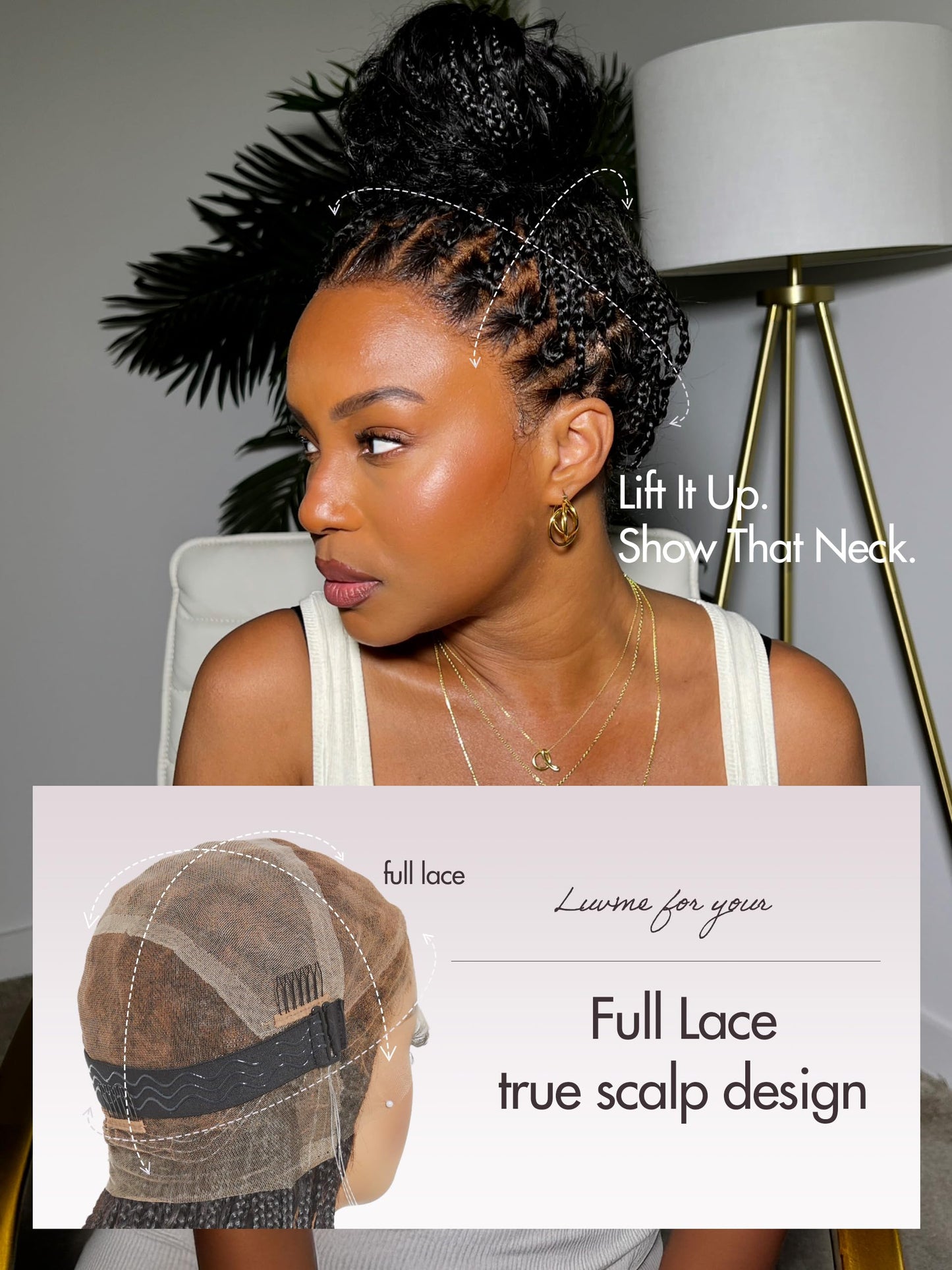 LUVME HAIR 26" boho braided lace wig, 200% density, salon-level blend, drawstring cap, pre-cut lace.