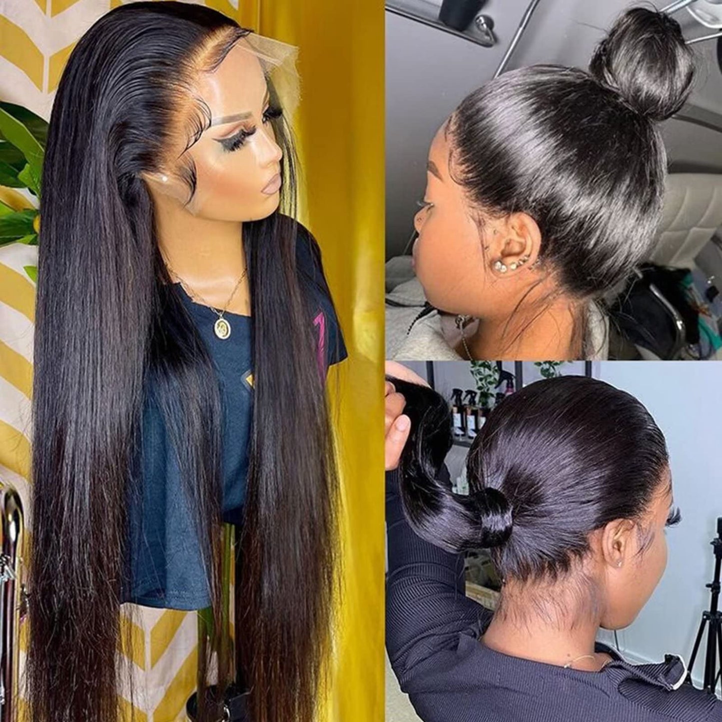 Lemoda 26" 13x6 straight HD lace wig, 200% density, ultra-thin lace, pre-plucked human hair.