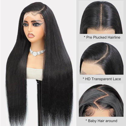 Tunfine 40" straight 13x6 HD lace wig, 200% density, drawstring glueless, pre-plucked.