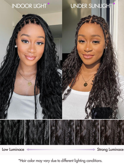 LUVME HAIR 26" boho braided lace wig, 200% density, salon-level blend, drawstring cap, pre-cut lace.