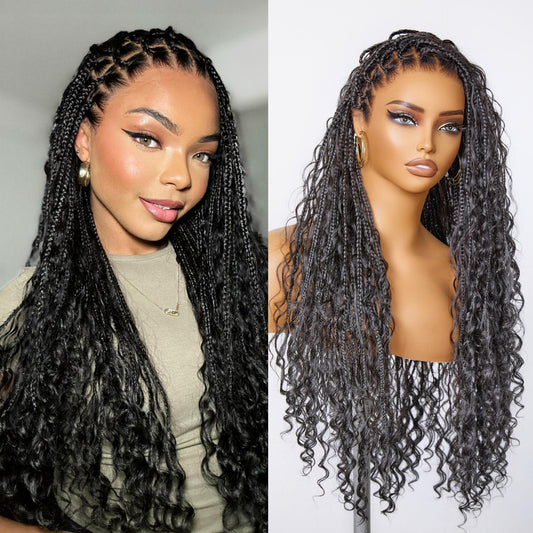 LUVME HAIR 26" boho braided lace wig, 200% density, salon-level blend, drawstring cap, pre-cut lace.